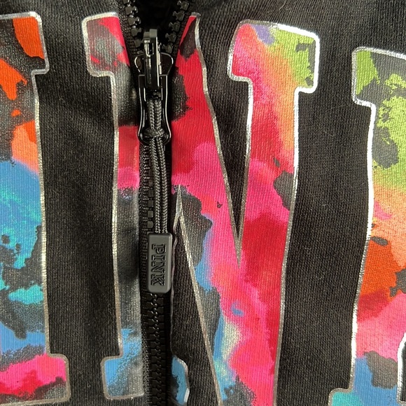 Victoria’s Pink tie dye reversible double sized fullzip Sherpa hoodie jacket - Picture 2 of 4